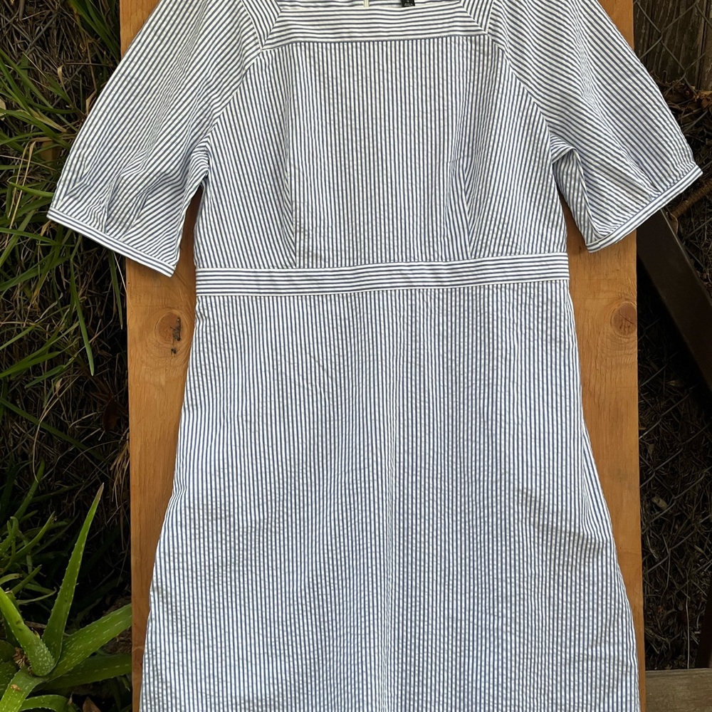 Ann Taylor Navy and White Striped Midi Dress